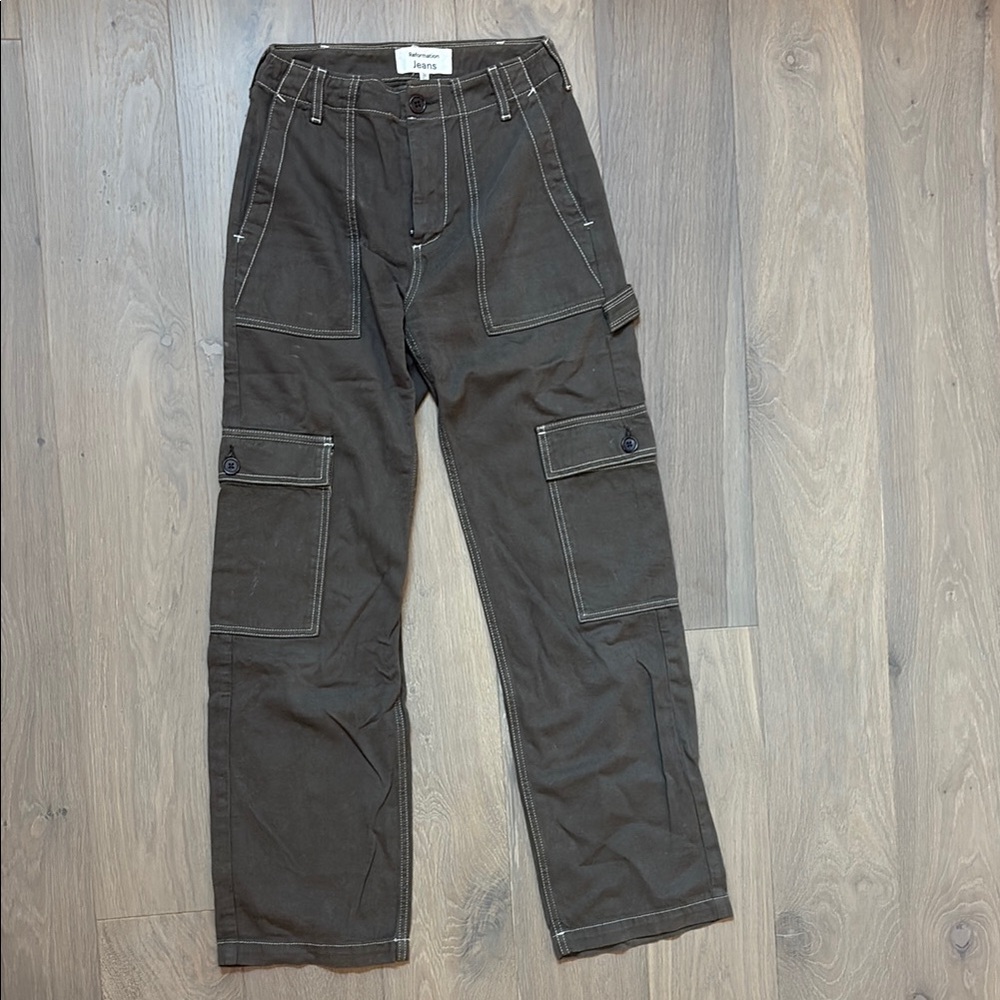 Reformation Rayne High Rise Brown Utility Pants Size 23